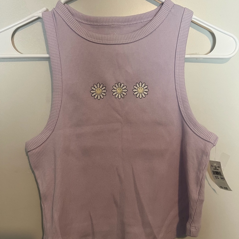 Purple Sleeveless Top with Daisy Embroidery